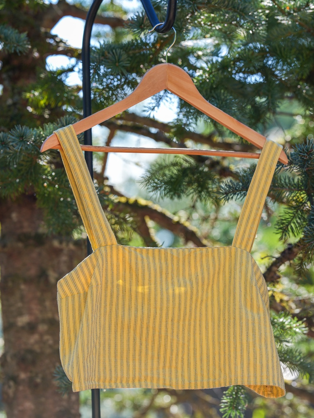 Urban Renewal Mustard Striped Vintage Fabric Structured Crop Top Large